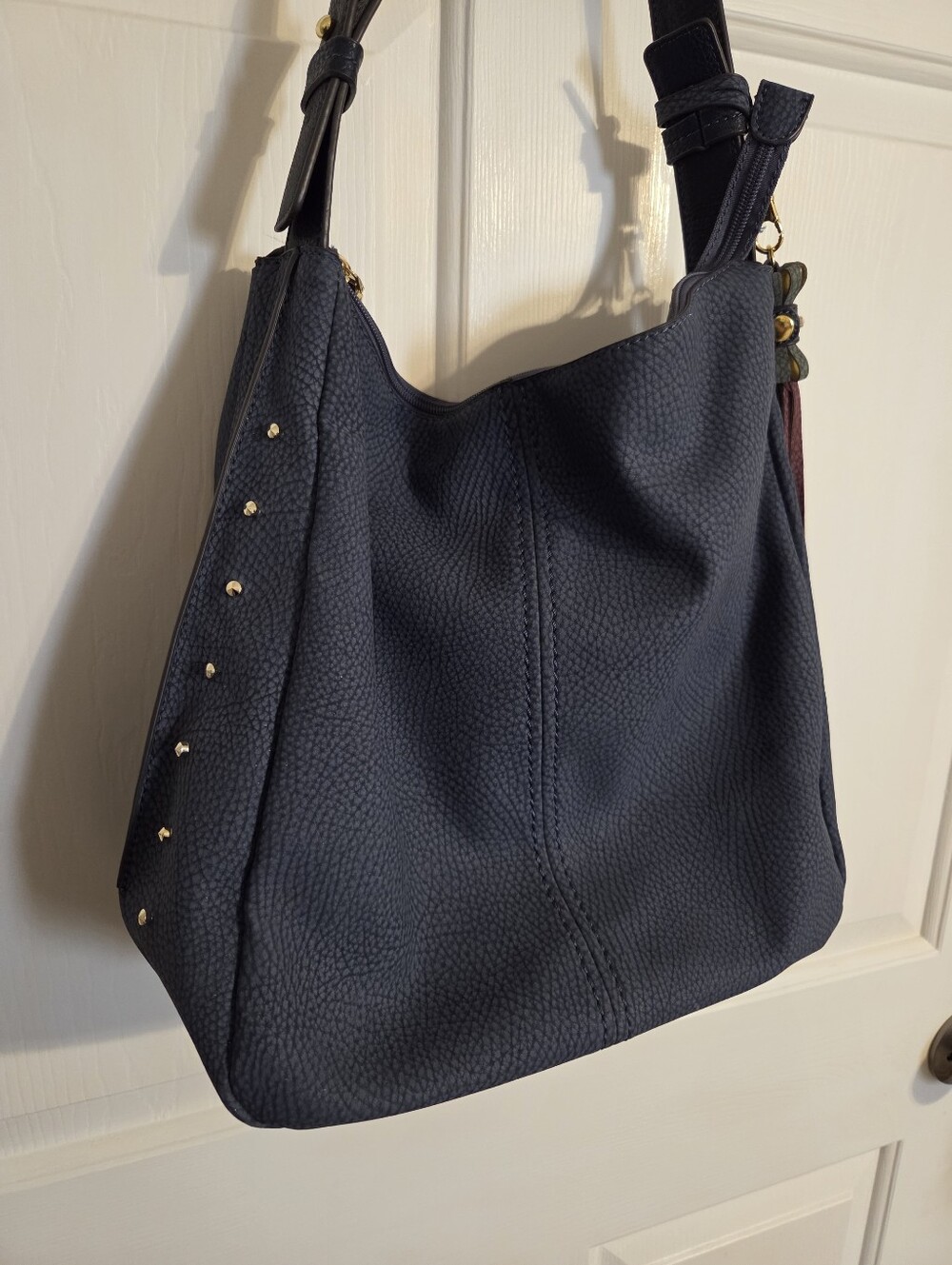 Sondra Roberts Blue Studded Hobo Bag Peppled Texture - Picture 3 of 8